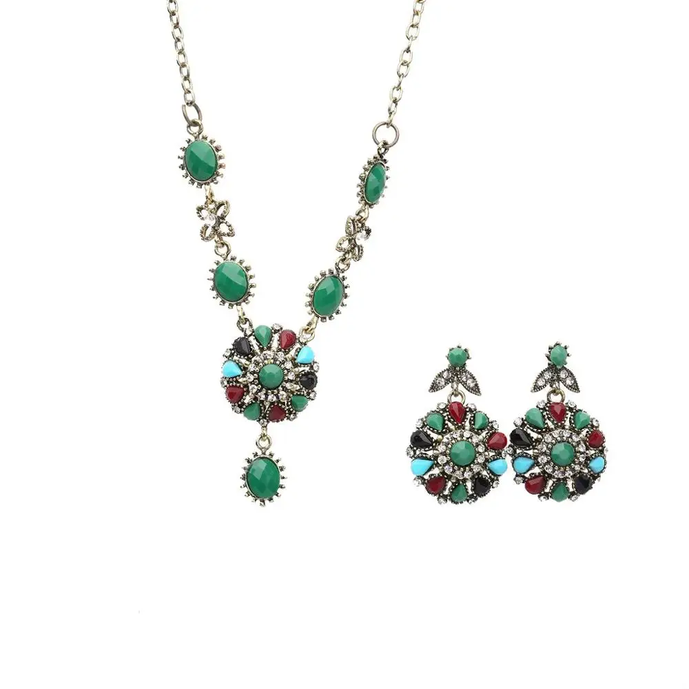 

Luxury Vintage Bohemian Style Flower Leaf Jewelry Set Necklace Earrings Jewelry Sales Elegant Luxury Design New Fashion #4J05