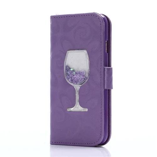 Quicksand кошелек бокал для вина чехол для iphone 5 5S SE 6 6s 7 8 plus чехол роскошный модный чехол-подставка для iphone 7 чехол для телефона карта - Цвет: purple