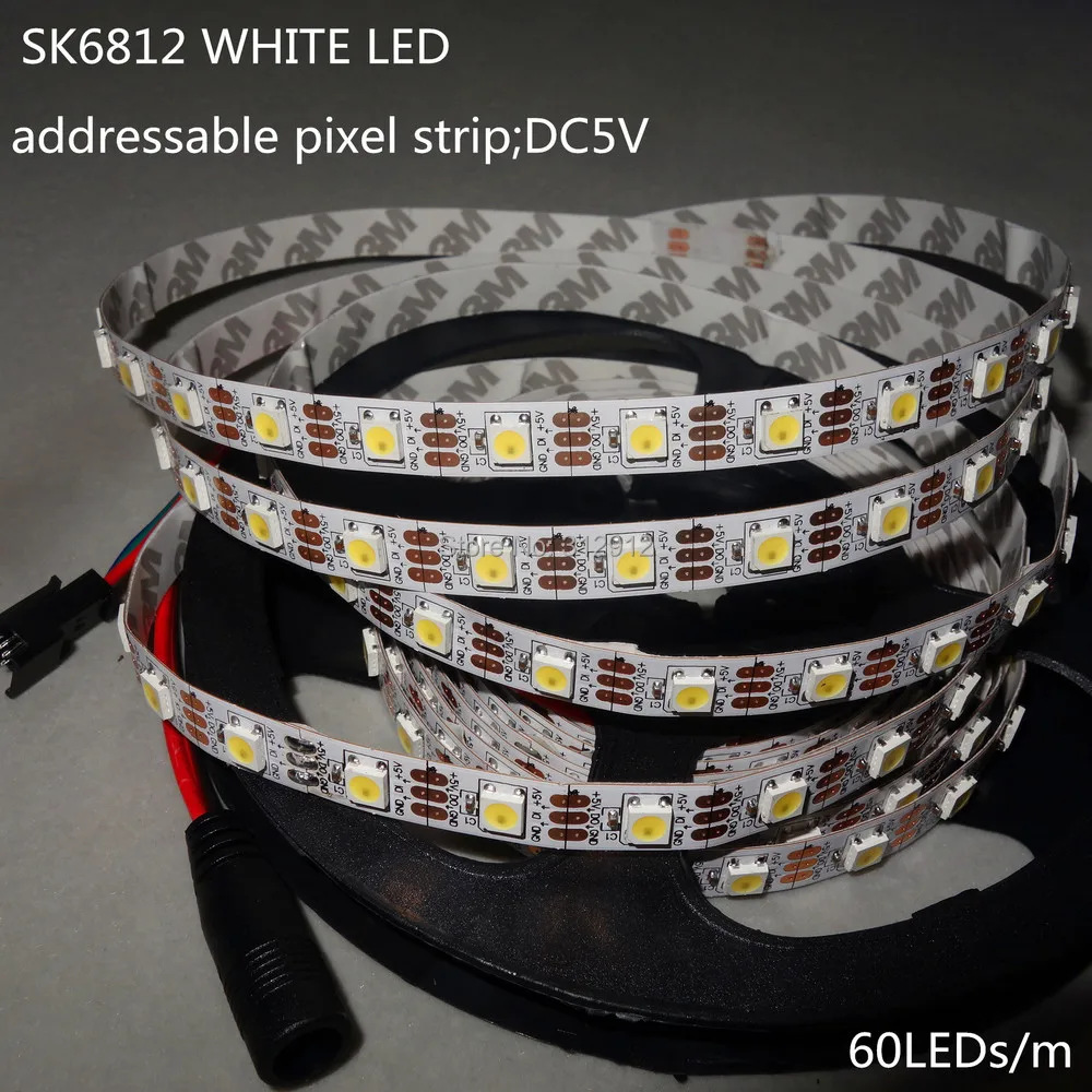 SK6812 белый цвет адресуемых 4 м 60 светодио дный s/m DC5V светодио дный пикселей полосы, не водонепроницаемый, с 60 пикс./м; белый PCB