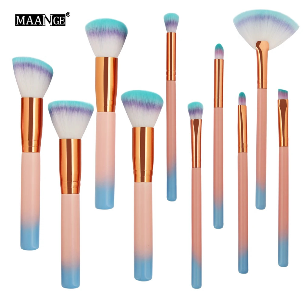 

10pcs Makeup Brushes Set Foundation Powder Eye Shadow Blush Blending Contour Lip Fan Make Up Brush Kit Cosmetic Beauty Tool Kit