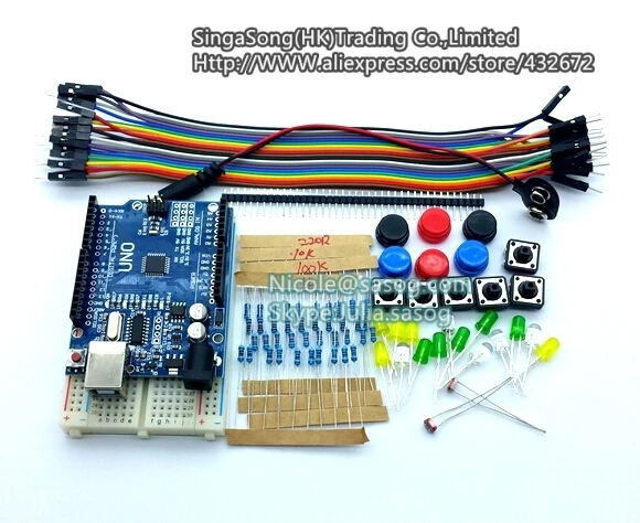 

new Starter Kit UNO R3 mini Breadboard LED jumper wire switch button for arduino compatile free shipping