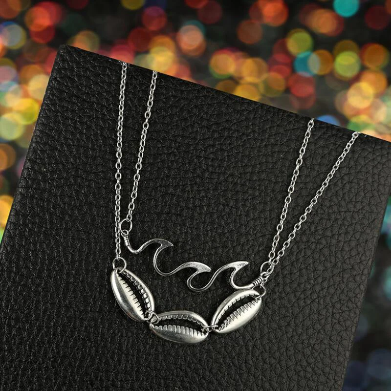 

Jisensp Bohemian Sea Shell Multi layer Necklaces Fashion Female Silver Wave Necklace Pendants for Women Jewelry Accessories