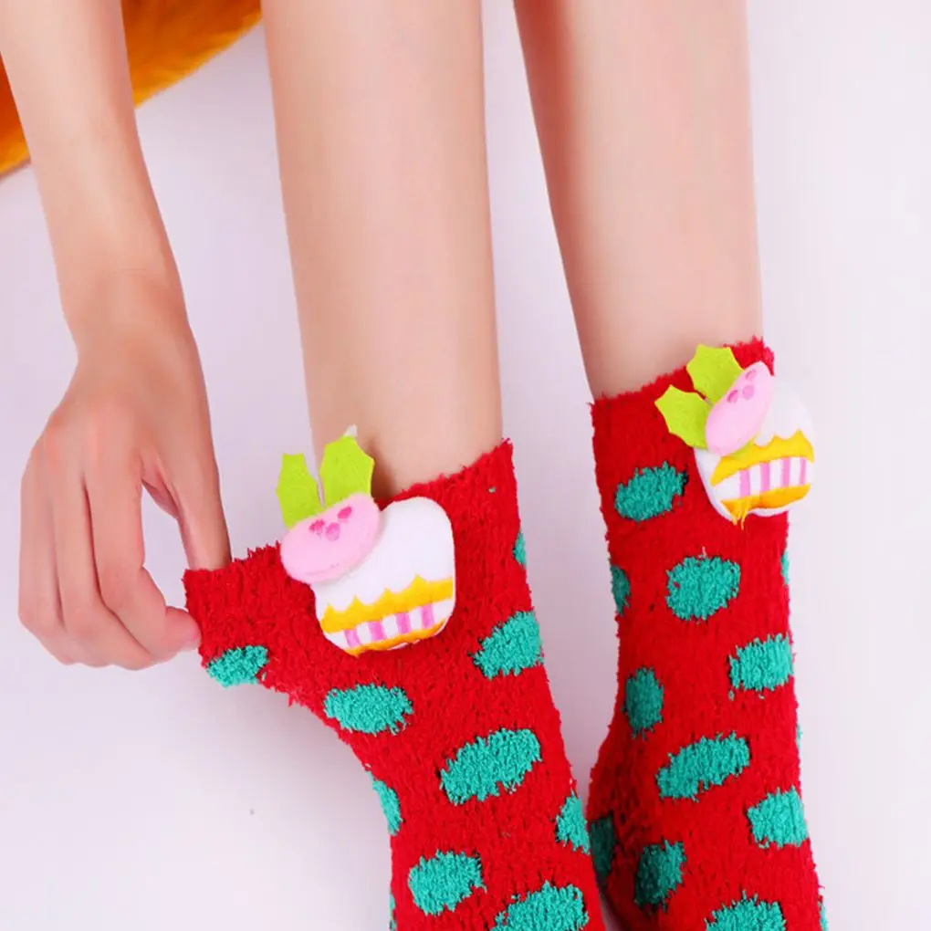 Лидер продаж, теплые носки в рождественском стиле для детей и родителей нескользящие носки-тапочки из полиэстера с мультипликационным принтом