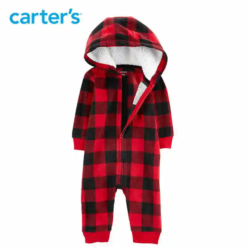 Carters Baby Boy Rompers Buffalo Check Zip Up Fleece Jumpsuit Long