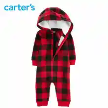 Carters Baby Boy Rompers Buffalo Check Zip Up Fleece Jumpsuit Long sleeve hooded plaid autumn winter