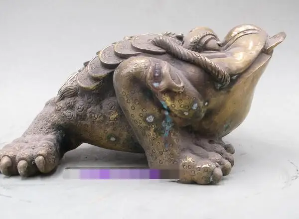 

S3117 9"Fengshui Lucky Chinese Bronze Three Leg JinChan bufonid Toad Statue
