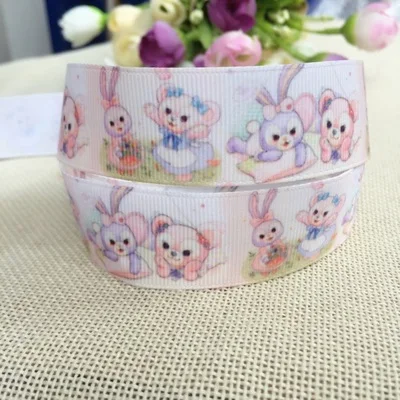 

25MM Japanese cartoon bear and rabbit printed grosgrain ribbon 5yards