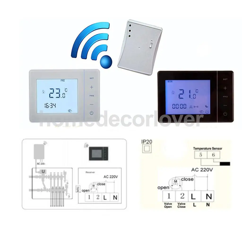 HY01RF RF Wireless Room Thermostat Wall Gas Boiler Heating Remote Controller Children Safety Lock Holidays Mode NTC Sensor