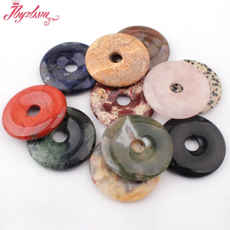 

40mm Natural Smooth Donut Round Gem Stone Beads Spacer Pandant 1 Pcs,For DIY Necklace Jewelry Making,Wholesale Free Shipping