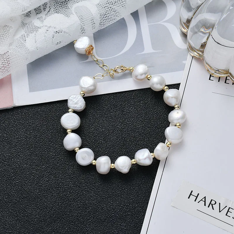 

Genuine Natural Baroque Pearl Bracelets For Women 9-10mm White Freshwater Pearl Jewelry Gift New 2019