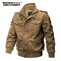 TACVASEN Pilot Bomber Jacket Coats Mens Cotton Cargo Jackets With Zipper Pockets Retro Casual Work Jacket Male Clothing Outwear