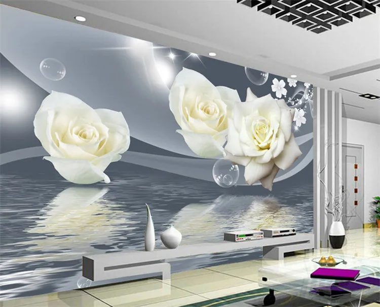 Fresh Elegant White Rose Flower Bubble Photo Wallpaper Living Room