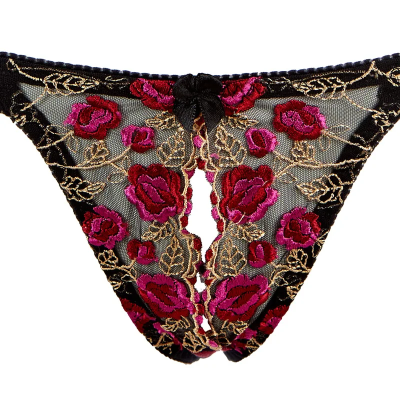 Women Sexy Underwear Exquisite Embroidery Flower Push Up Open Bra Crotch Panty Set Temptation Cupless Thong Lingerie Set sexy bra panty