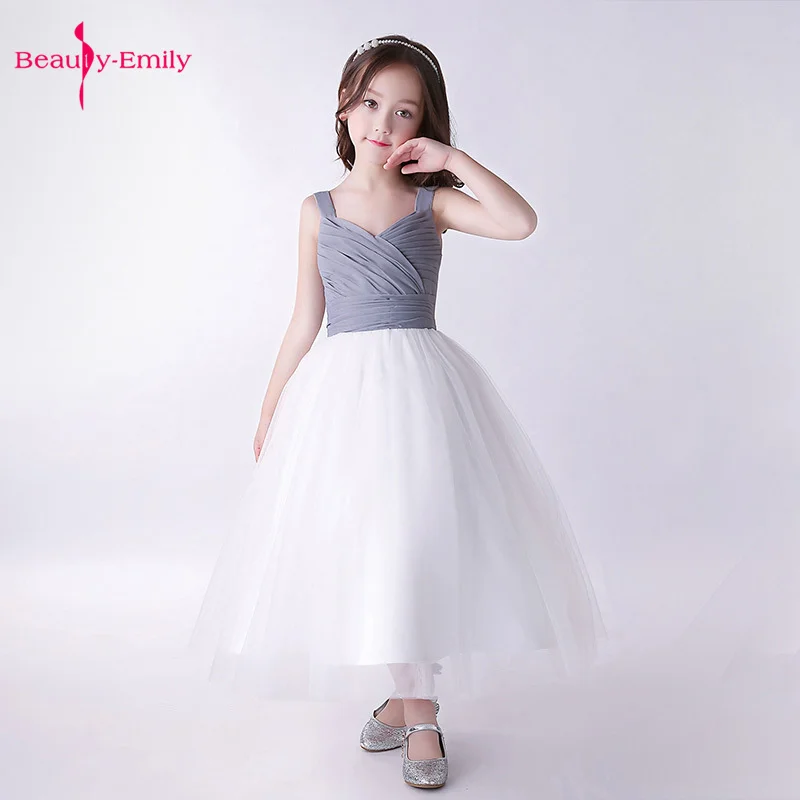 

Beauty Emily Elegant Girls Evening Dresses For Kids V Neck Sleeveless Birthday Party Dresses Children Tulle Ball Gowns Pageant