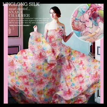 

PRINTED SILK CHIFFON 135cm width 8momme/100% Natural Pure Silk Chiffon for sewing 2016 Spring Floral Women Dress