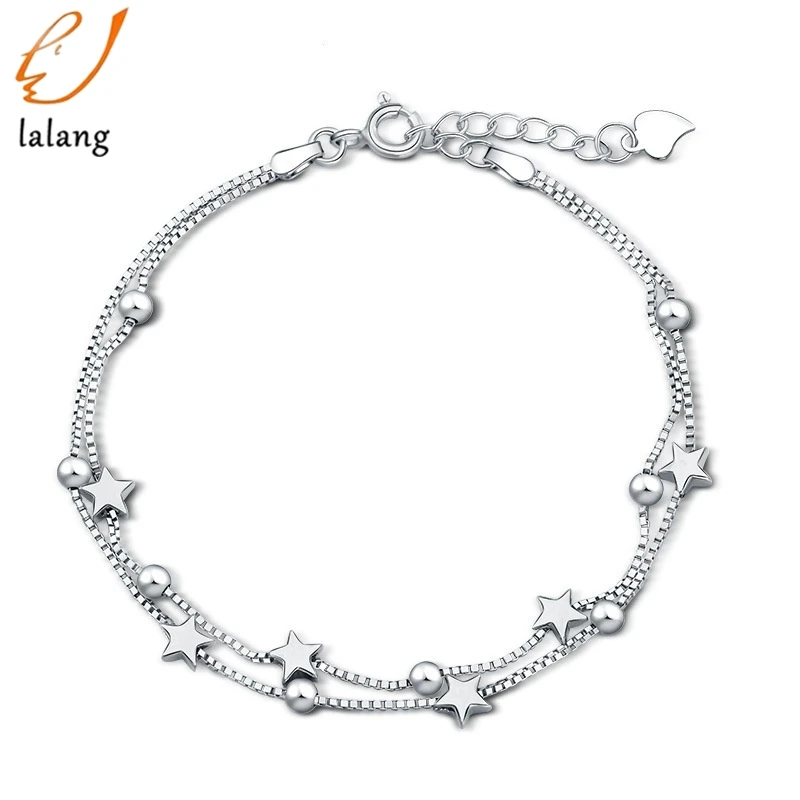 Double Layers Stars Bracelet Bangle For Women Copper Extended Link Chain White Gold Color Summer Jewelry Gift | Украшения и