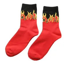 Для мужчин красное пламя узор хлопковые носки скейтбордиста унисекс классический Harajuku Короткие спортивные носки
