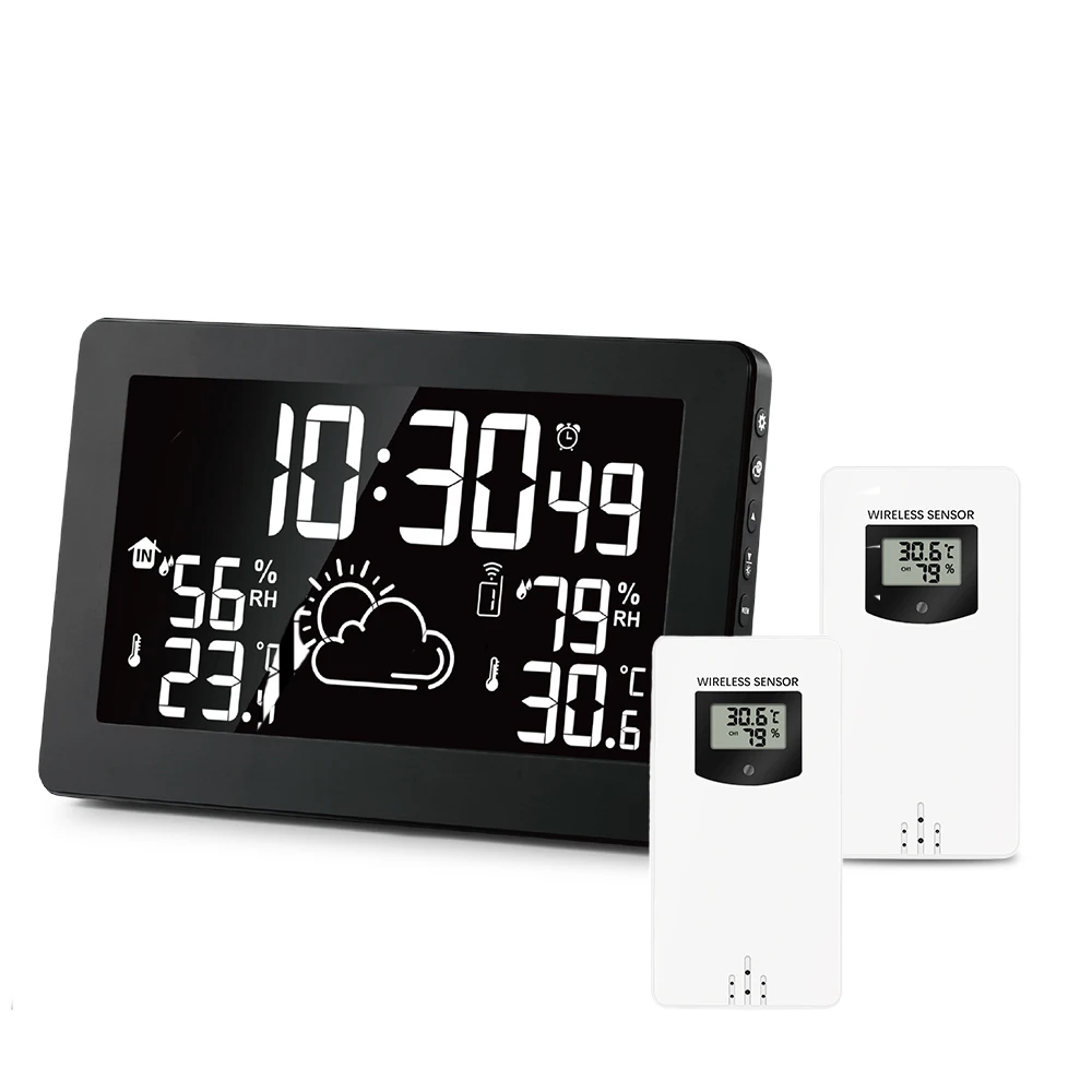 

2 Outdoor Sensor 8 Colors Screen Display Wireless Weather Station Temperature Humidity Weather Forecast RCC Snooze Alarm Clock