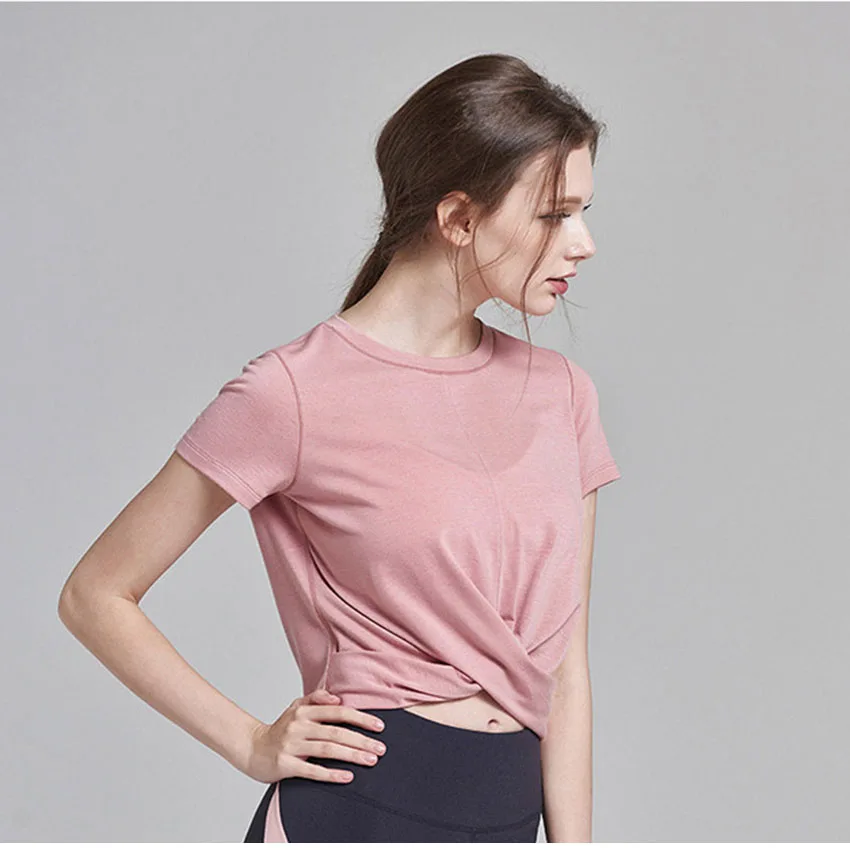 Милые футболки для йоги с перекрещивающимися спереди рукавами, одежда ...