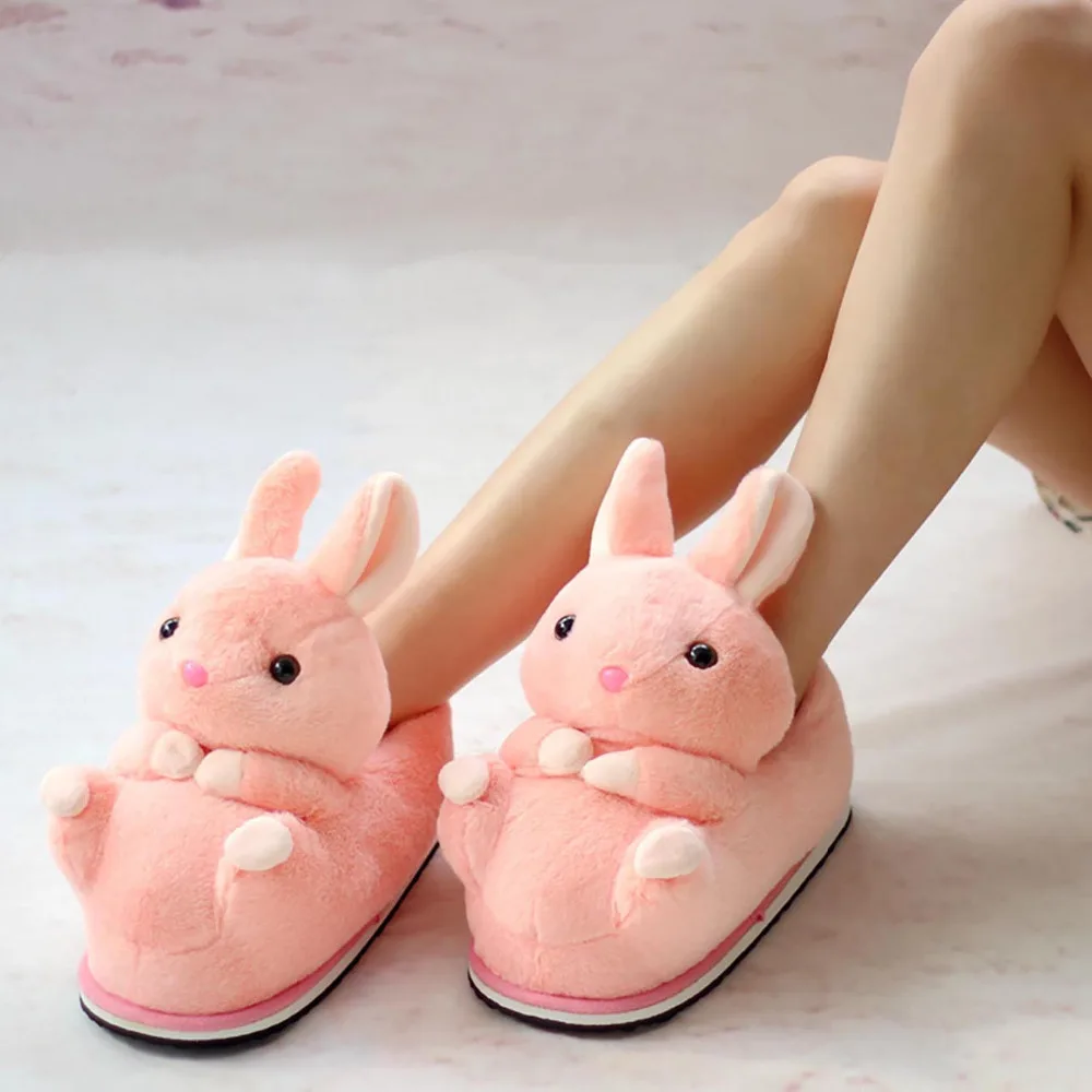 

Cute pink rabbit Animal Style Plush house Shoes fashion warm Cartoon cosplay funny cartoon Indoor Slipper for women&girl
