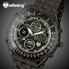 INFANTRY Mens Dual Time Watches Stainless Steel Strap Army Sports Watches Aviator Male Chronograph Stopwatch Relogio Masculino