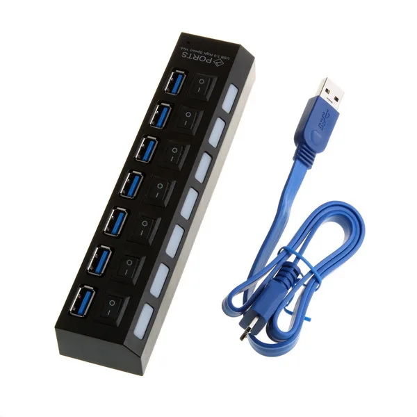 

High Speed 5Gbps USB 3.0 7 Port Hub Power adapter Supply w/ Individual Switches
