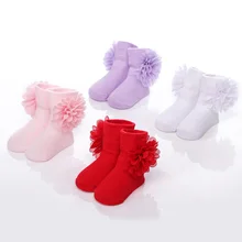 Модные хлопковые носки с цветами для малышей; шифоновые носки с цветочным узором для девочек