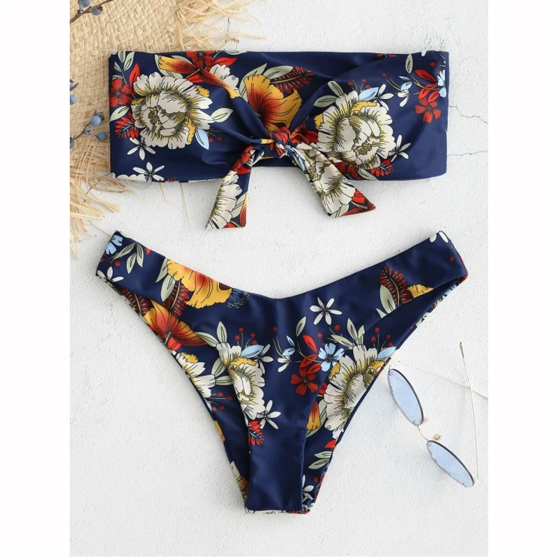 

Hot Printed Bikini 2019 Women Sexy Strapless Push Up Swimwear Female Beach Wear Off Shoulder Biquini Torridity Swimming Suit