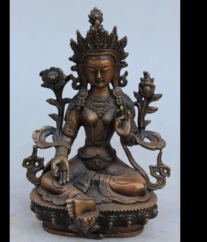 

wang671115859*++Tibetan Buddhism Bronze Green Tara God Godness Kwan-yin Buddha Statue