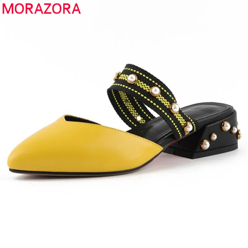 

MORAZORA 2018 big size 33-40 new top quality genuine leather pointed toe fashion summer shoes elegant pearl shallow shoes woman