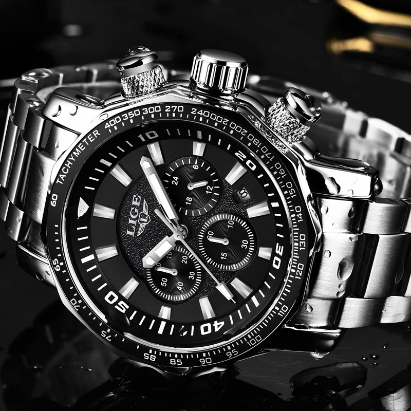 

2018 Brand LIGE Watches Men's Fashion Casual Stainless Steel Quartz Watch Men Waterproof Sports Watches Relogio Masculino