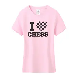 Новые модные Для женщин я люблю шахматы футболка летние шорты рукавом О-образным вырезом хлопок шахматы футболка для девочек женские