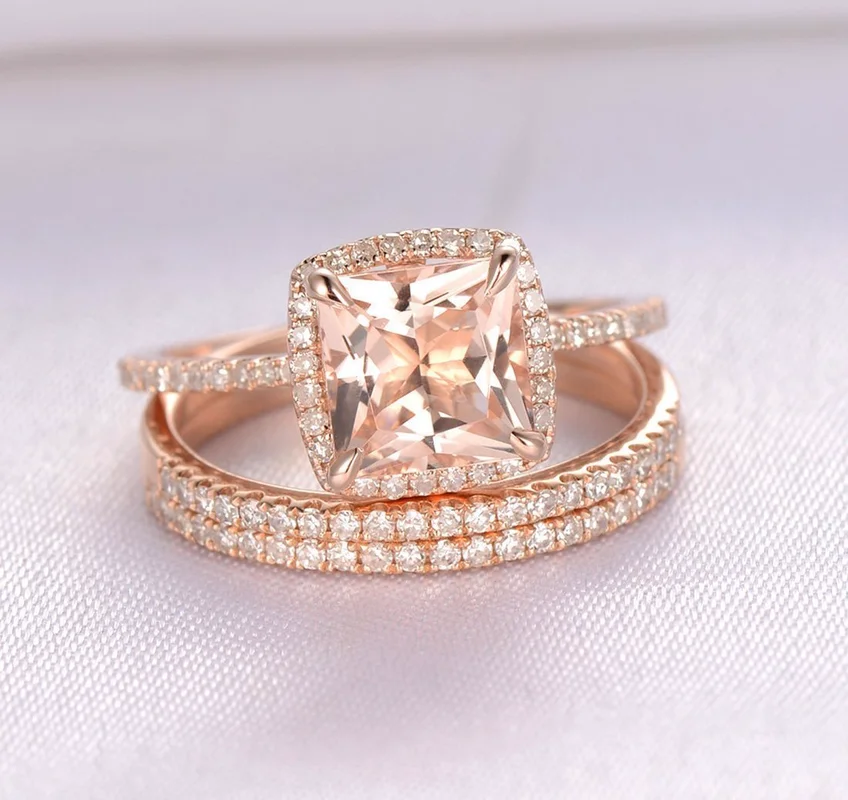 

Diamond ring rose gold rings Gold cubic zirconia ring Square drill three-in-one ring Indian Jewelry Luxury Jewelry B2154