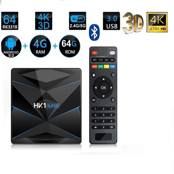 HK1 супер Android 9,0 google tv box RK3318 4K 3d Поддержка bluetooth опционально 5g wifi и голосовая воздушная мышь Netflix box youtube rk3318 - Цвет: 4G 64G