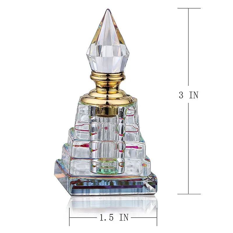 3ML Clear Vintage Pyramid Aurora Borealis K9 Crystal Refillable Woman Perfume Bottle Empty Container wgold Trim Glass Dauber   (11)