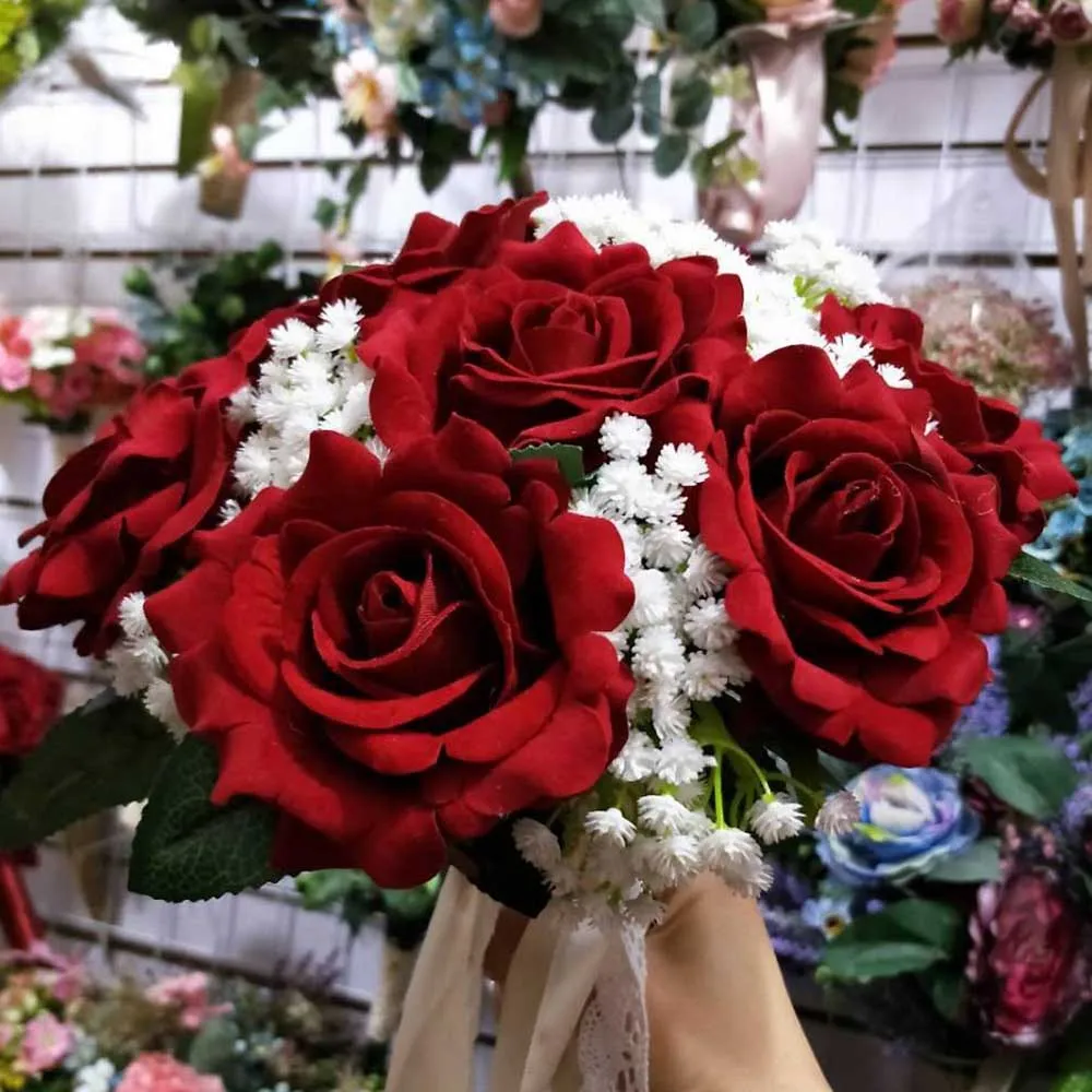 Real Images Artificial Red Rose Wedding Bouquet Beautiful Wedding Accessories Wedding Flowers Bridal Bouquets Red Rose Wedding Bouquet Wedding Flowers Bridal Bouquetsbridal Bouquet Aliexpress