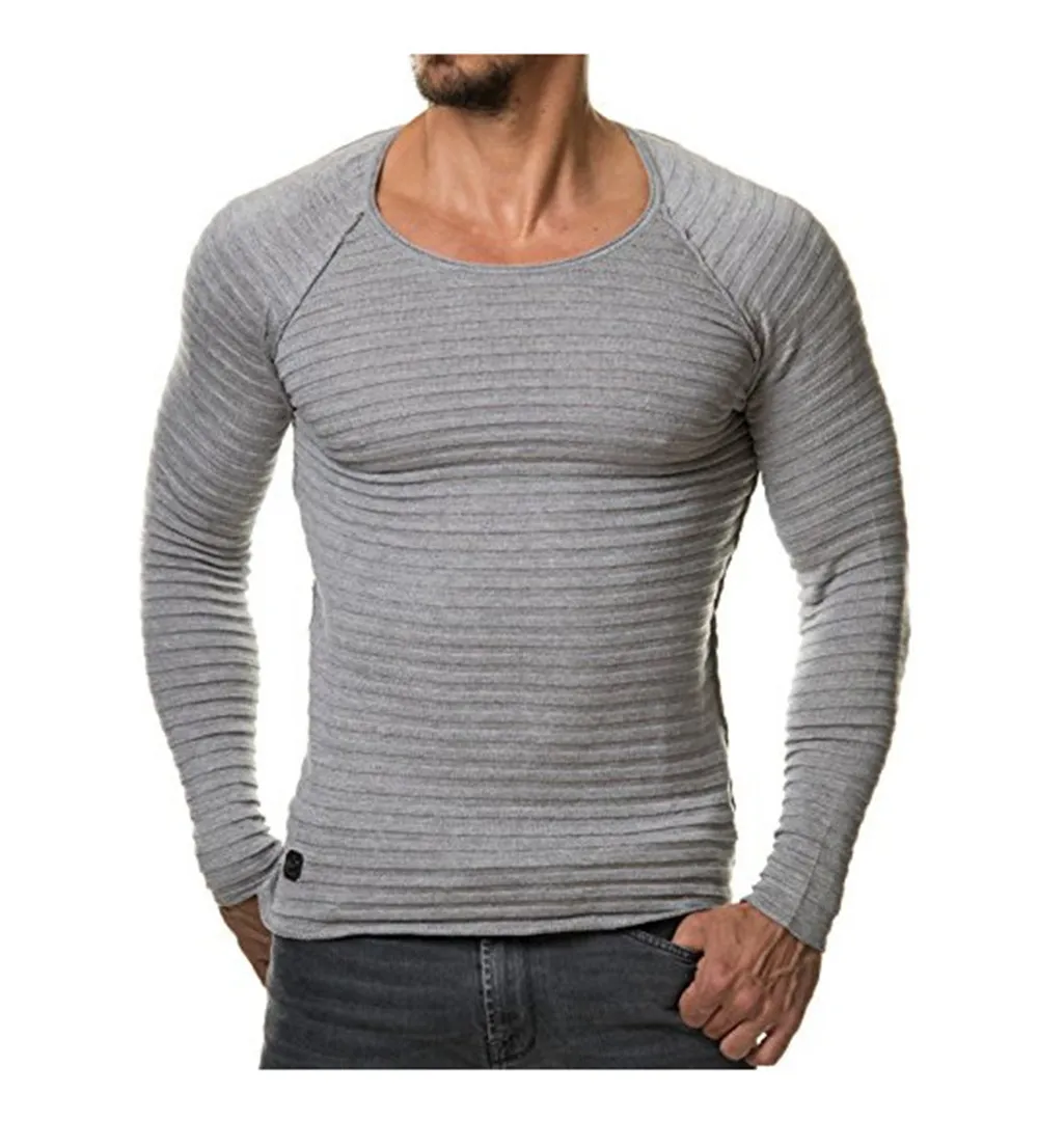 2019 New Brand Designed Knitting Men s 3D Striped T shirt Long Sleeves O neck Hip Top Tees For Men Size S-XXL Men T-shirt