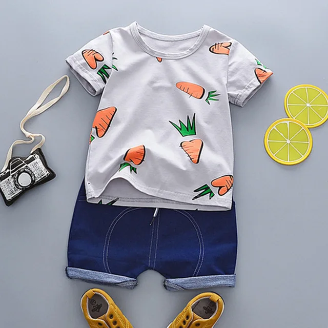 Комплекты одежды для мальчиков младенцев летняя детская одежда детская футболка с принтом Штаны комплект из 2 предметов для малышей, одежда с героями мультфильмов для маленьких мальчиков Спортивная одежда Для детей 1, 2, 3, 4 лет - Цвет: gray