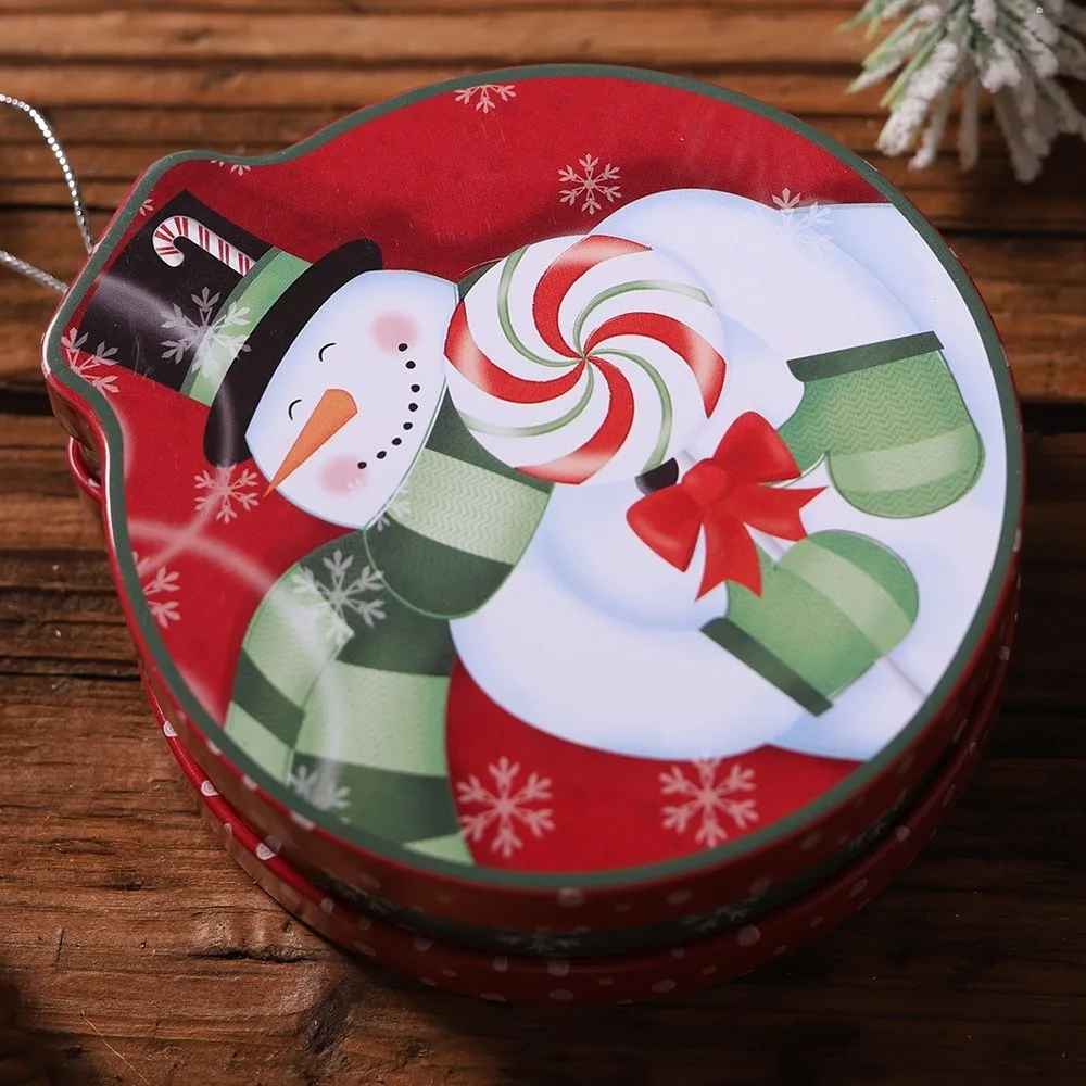 Новогодняя Рождественская жестяная круглая подвеска рождественские украшения для дома украшения коробка конфет Рождественский фестиваль подарок кулон - Цвет: Red Snowman