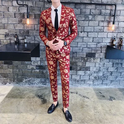 suits tuxedo tweed streetwear groom suit pants floral piece mens