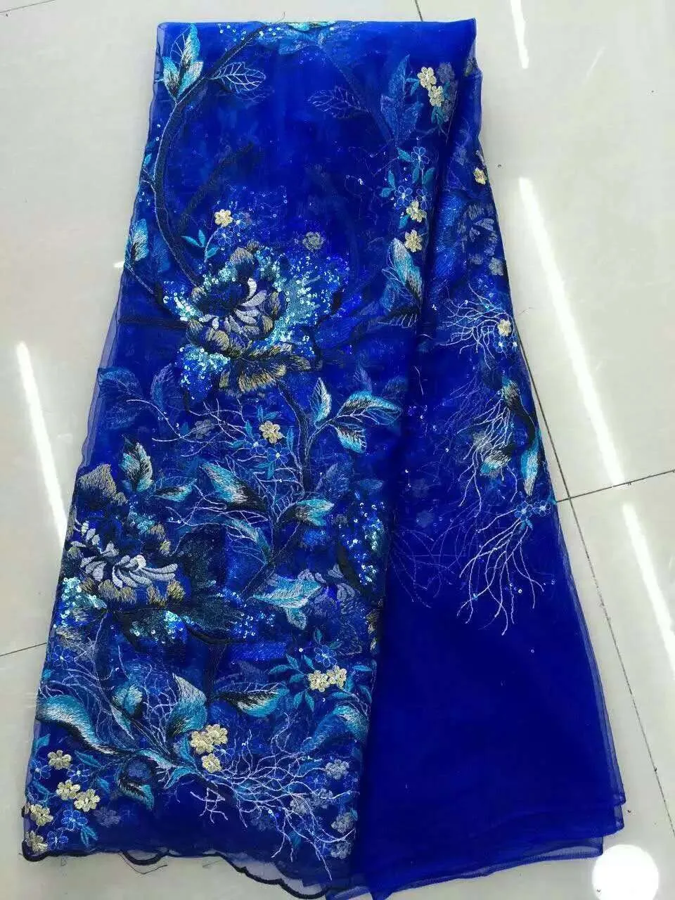 

The latest senior French embroidery sequins lace wedding magic blue + black African textiles lace fabric free shipping