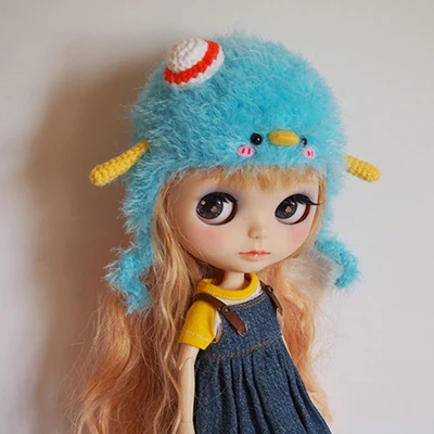 Высокое качество ручной работы на заказ милый пингвин шерсть шляпа аксессуары для Blyth куклы аксессуары Ограниченная Коллекция - Цвет: Синий