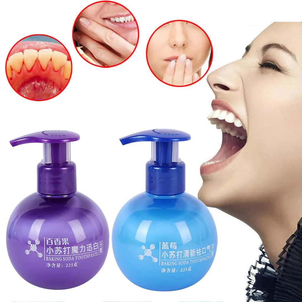 225g push-type breath freshening yellow teeth male and female small soda toothpaste fruity taste whitening toothpaste2