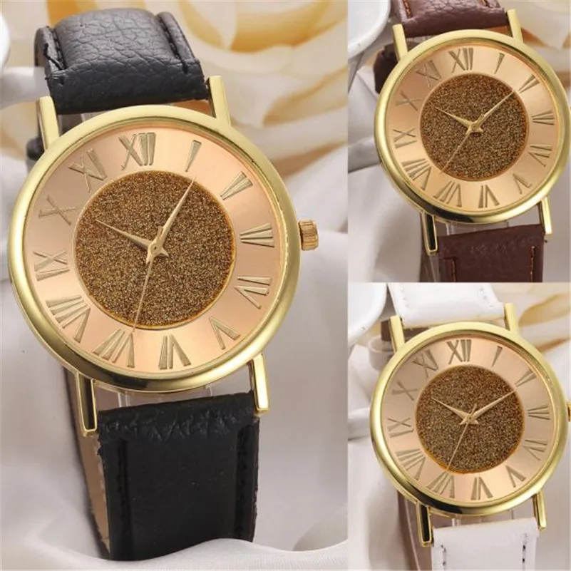 

Fashion Women Glitter Dial Leather Band Analog Quartz Wrist Watch Watches