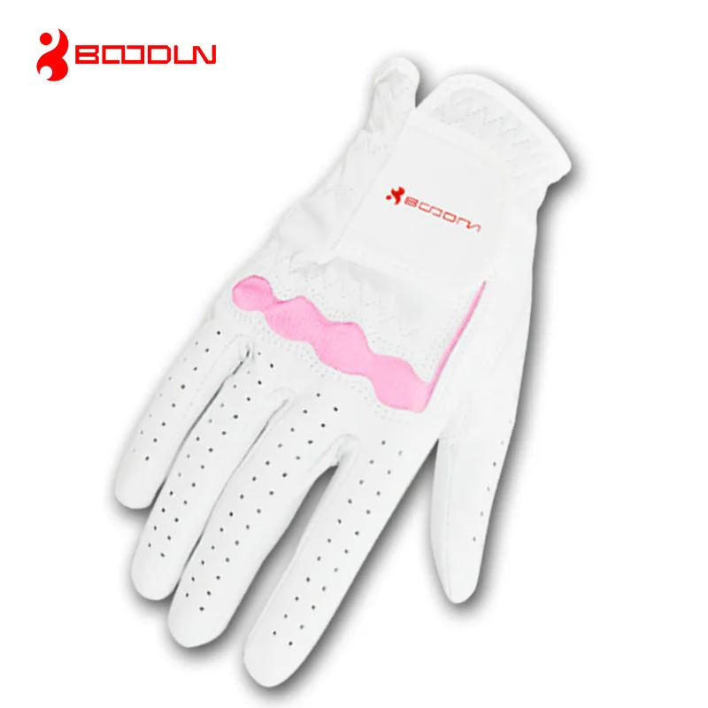 Genuíno para Mulheres Luvas de Golfe para a Mão Acessórios de Golfe Boodun Couro Direita Esquerda Respirável Macio Pele Carneiro Branco Cor Rosa 1 Pçs