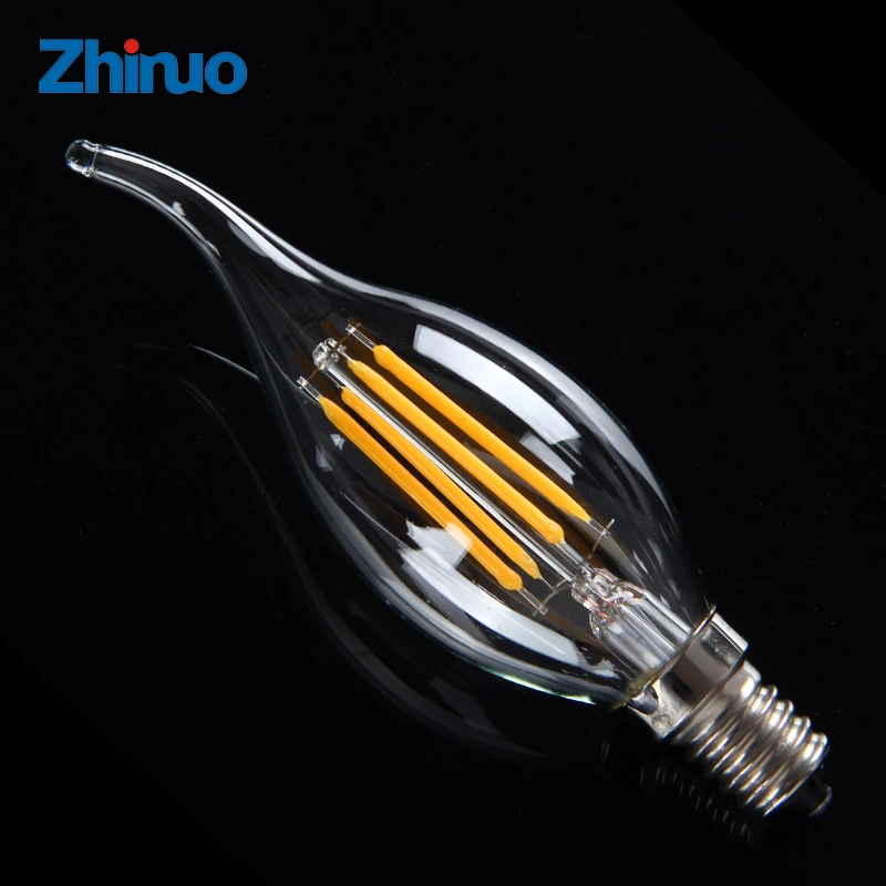 Led Bulb Edison E14 AC220V Warm White Filament Light Glass Shade Flame