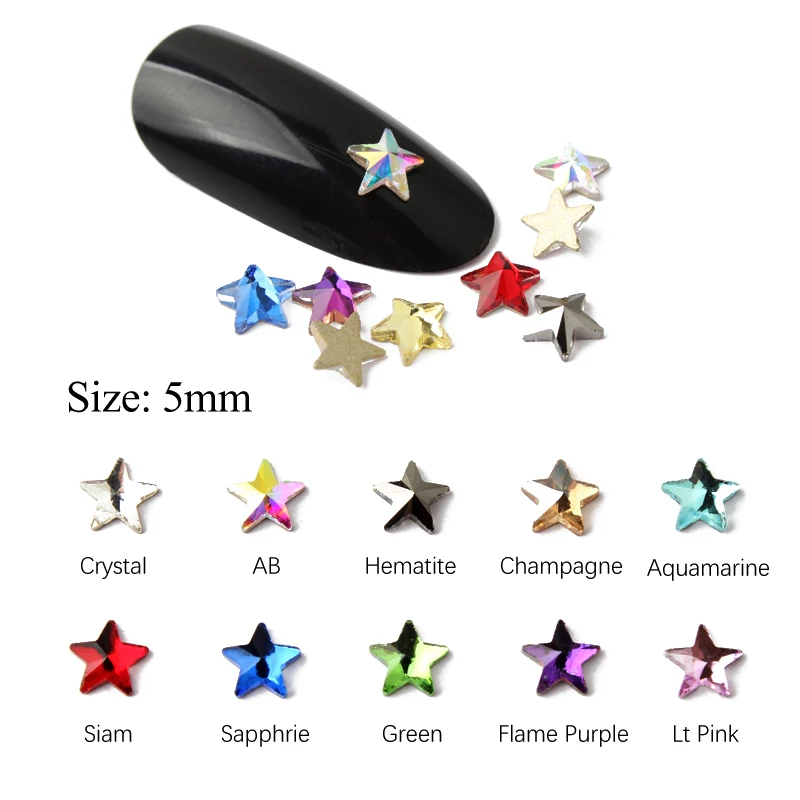 Горячая Распродажа Star 5 мм стразов для ногтевого Арта 12 видов цветов красивые стразы crystal Stone 30/100 шт для 3D украшение для ногтей