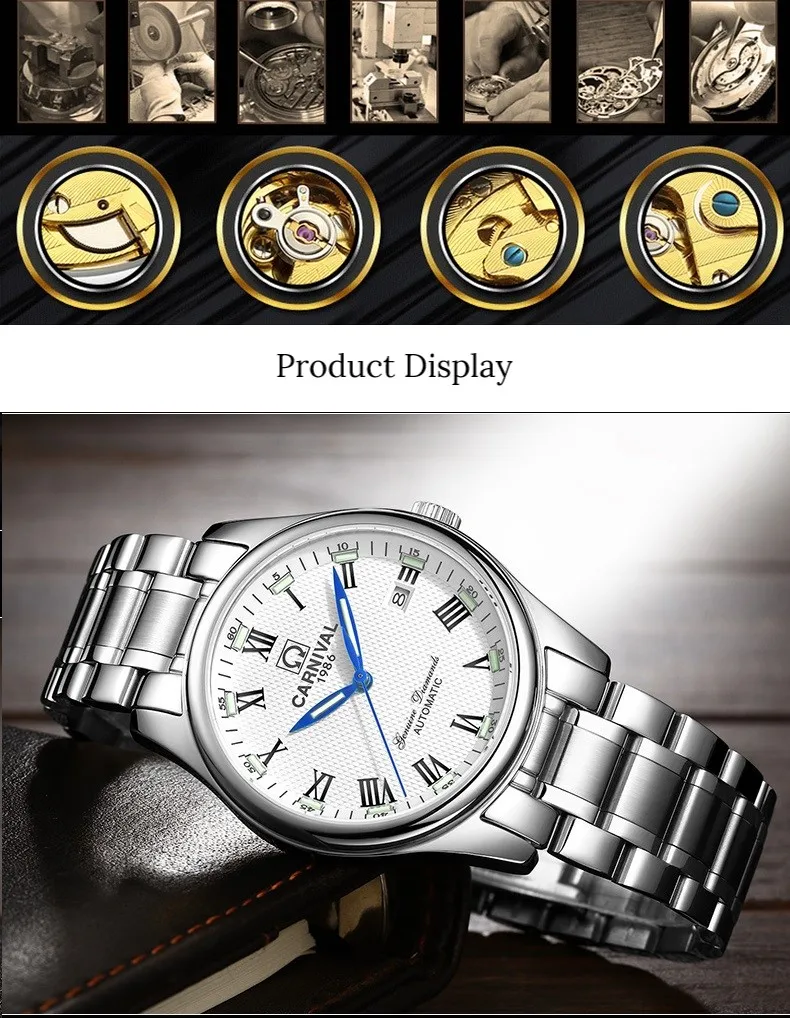 Модные механические часы с автоматическим подзаводом, роскошные брендовые карнавальные тритиевые часы с автоматическим календарем, светящиеся водонепроницаемые часы со скелетом
