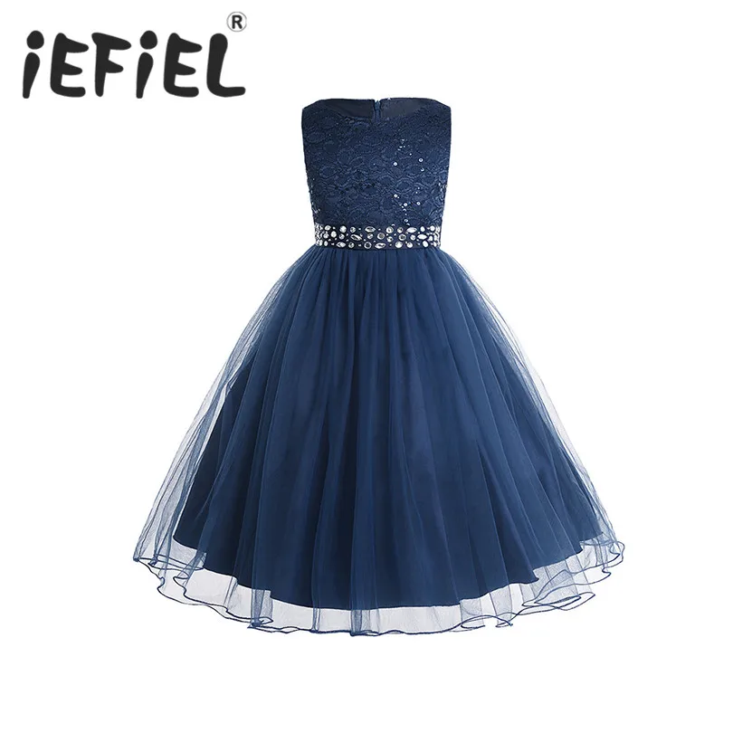 

iEFiEL Elegant Sequined Kids Toddler Flower Girls Lace Dress Pageant Wedding Bridal Children Bridesmaid Princess Tulle Dress