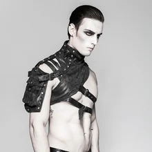 Винтажная Черная куртка в псевдостаринном стиле из искусственной кожи с заклепками и стоячим воротником, костюм для Хэллоуина, косплей, аксессуары, корсет, готический реквизит